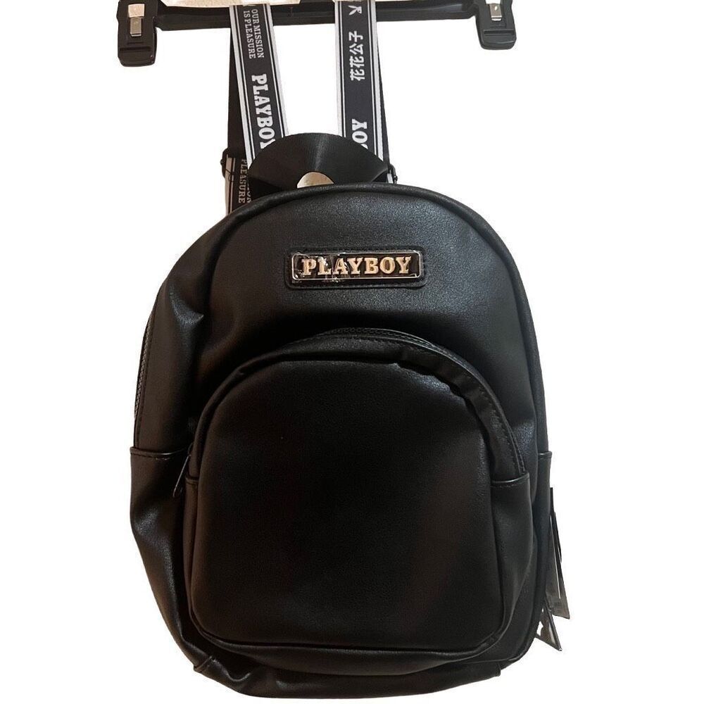 Y2K Playboy bunny logo mini backpack Black vegan leather zipper